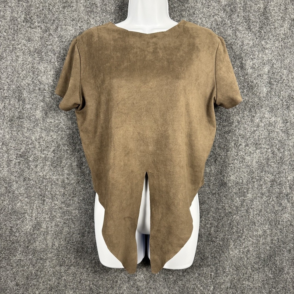 Olivaceous Women Sz M Faux Suede Tie-Front Crop Shirt Color Dark Taupe (not tan)